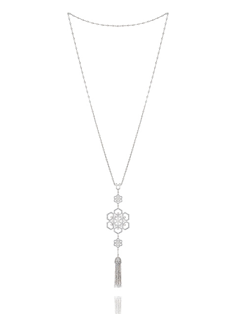 Gray Pearl Akoya & Spinel & Baguette Diamond & Black Gold Tassel Necklace, 1