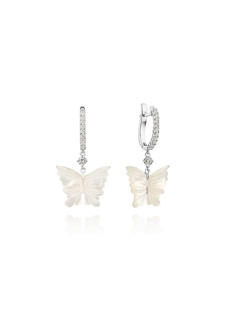 White gold earrings with butterflies carved from mother-of-pearl, 1