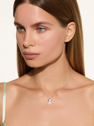 White gold necklace with pendant with pink opal and LG diamond, 2