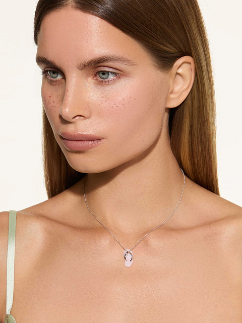 White gold necklace with pendant with pink opal and LG diamond, 2