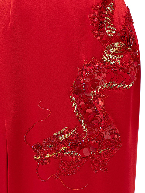 Red Silk Maxi Dress With Dragon Embroidery, 7