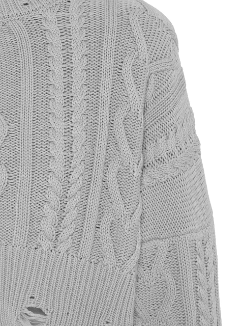 Light Grey Cotton Cropped Cable Knit Sweater, 3 Light Grey Cotton Cropped Cable Knit Sweater, 3
