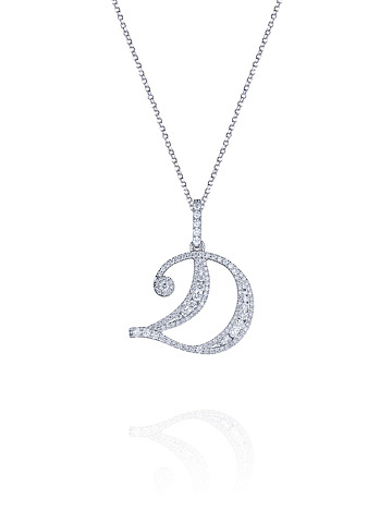 White gold necklace with a diamond letter D pendant, 1