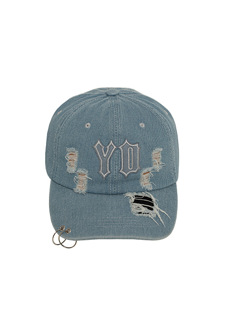 Light Blue Distressed Denim YD Cap With Rings, 2 Light Blue Distressed Denim YD Cap With Rings, 2