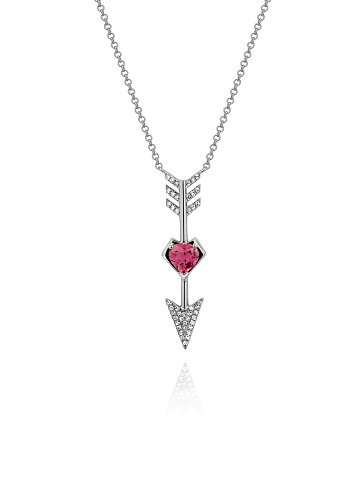 Necklace with a white gold pendant with diamonds and a heart-shaped tourmaline, 1