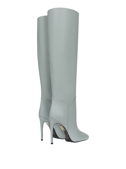 Grey Leather Stiletto Boots, 3
