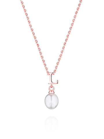 Gold-plated silver necklace with letter L pendant and pearl, 1
