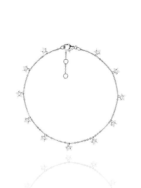 Silver & Star Shaped Cubic Zirkonia Anklet, 1