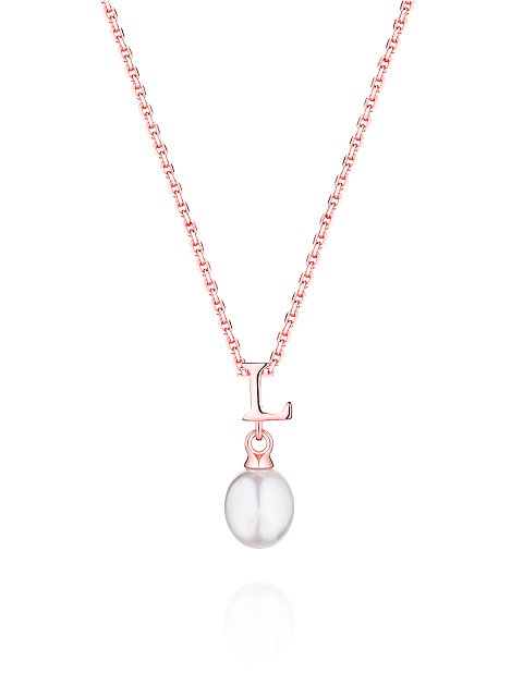 Gold-plated silver necklace with letter L pendant and pearl, 1