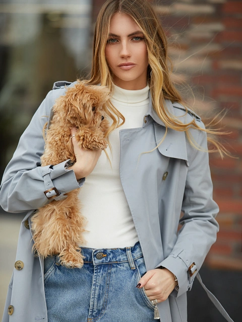 Light Blue Cotton Trench Coat, 6 Light Blue Cotton Trench Coat, 6
