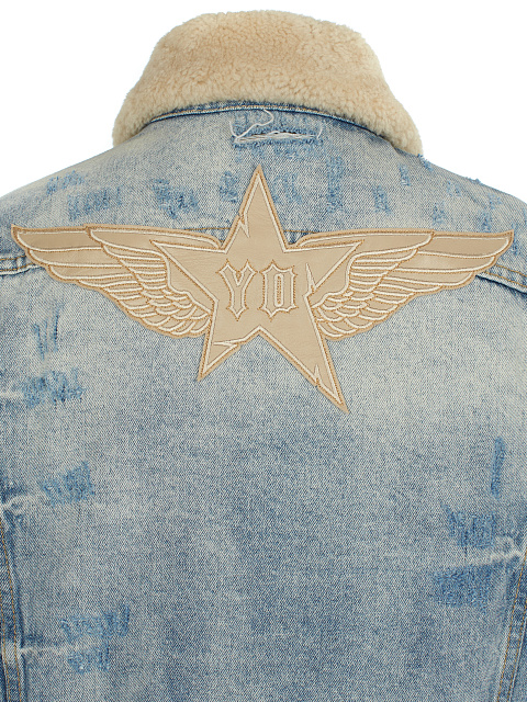 Light Blue Distressed Denim & Shearling Jacket, 4 Light Blue Distressed Denim & Shearling Jacket, 4