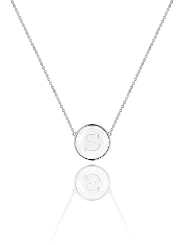 Necklace with a pendant with the letter S in white gold with rock crystal, 1