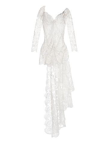 White Lace-Paneled Pearl-Embellished Dress, 1