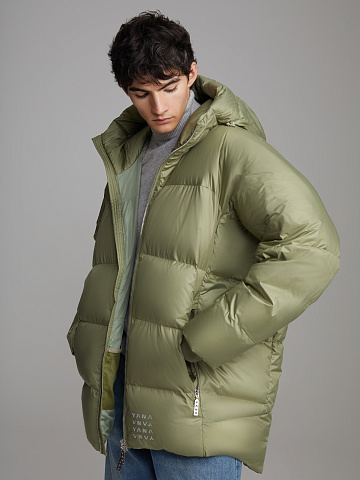 Khaki Green Unisex Hooded Puffer Jacket, 1