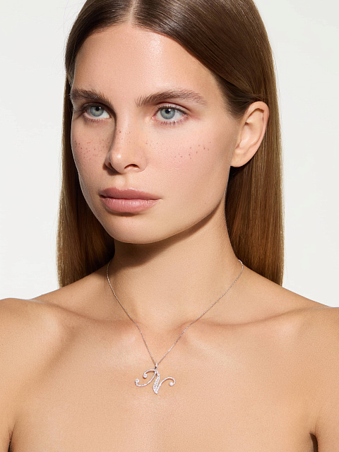 White gold necklace with a letter N diamond pendant, 2