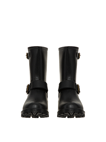 Black rubber ankle boots with bronze buckle, 2