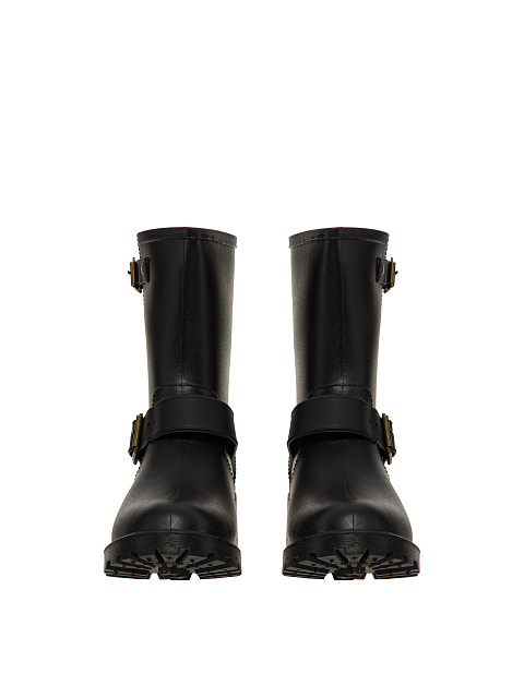 Black rubber ankle boots with bronze buckle, 2 Black rubber ankle boots with bronze buckle, 2