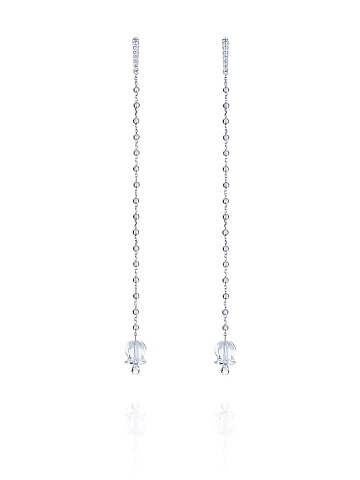 White Gold, Rock Crystal & Clear Topaz Long Earrings, 1