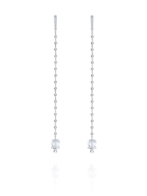 White Gold, Rock Crystal & Clear Topaz Long Earrings, 1