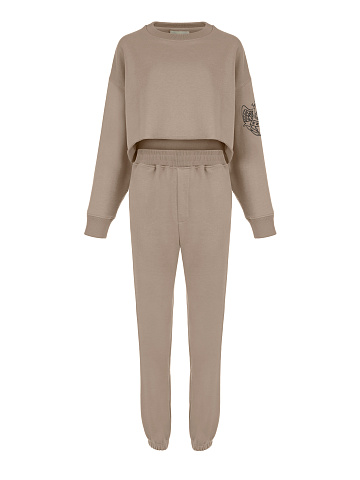 Beige Jersey Set With Cropped Sweatshirt, 1