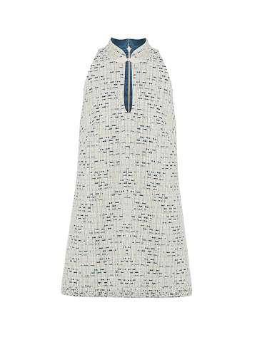 Milky Blue Tweed Mini Dress with Crystals, 1