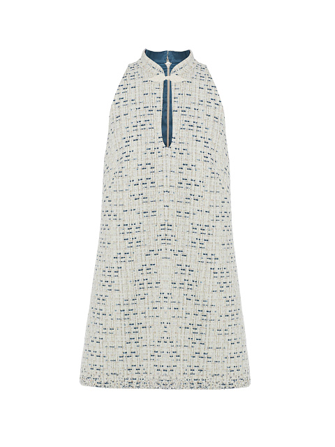 Milky Blue Tweed Mini Dress with Crystals, 1