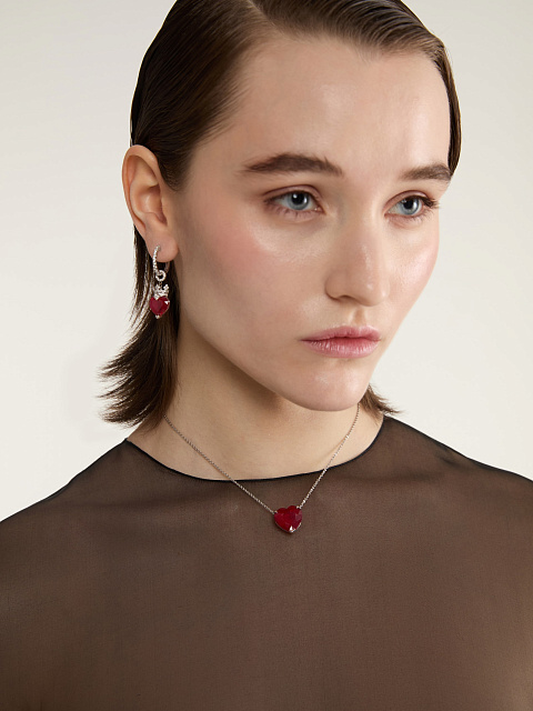 White gold earrings with heart‑cut rubies and diamonds, 3