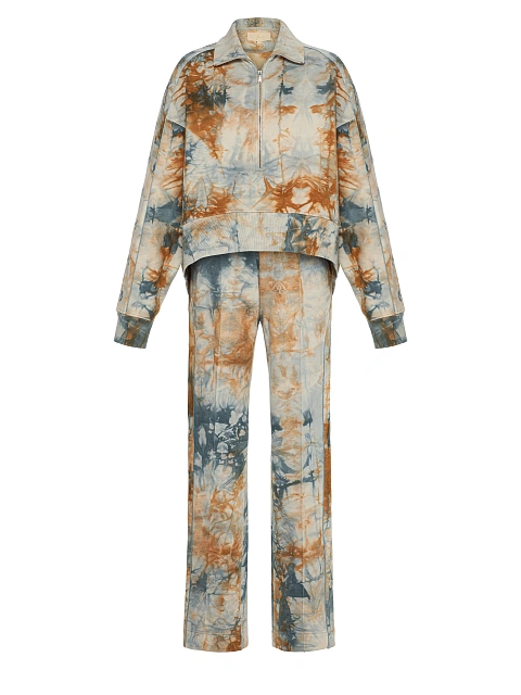 Blue & Brown Embroidered Tie-dye Cotton Tracksuit, 1 Blue & Brown Embroidered Tie-dye Cotton Tracksuit, 1
