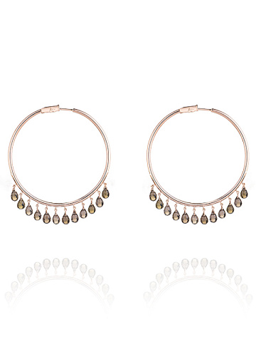 Briolette Smoky Quartz & Rose Gold Hoop Earrings, 1