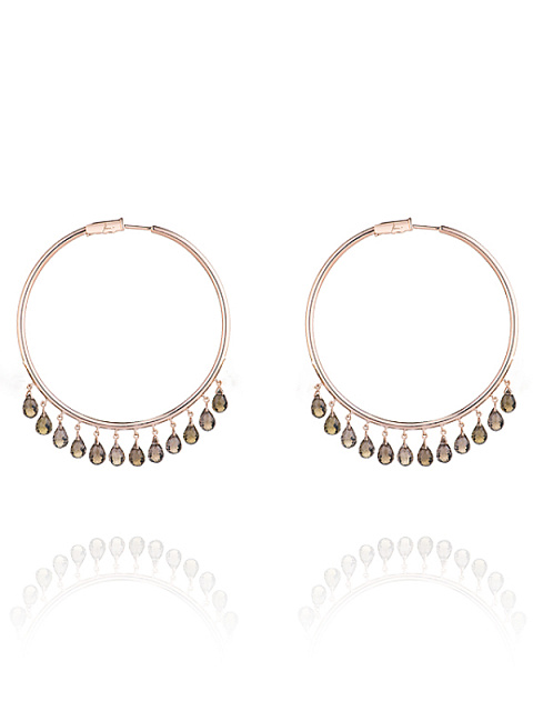Briolette Smoky Quartz & Rose Gold Hoop Earrings, 1