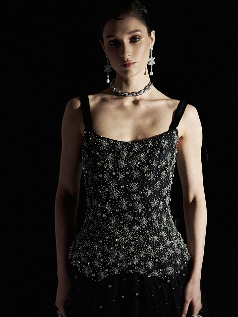 Black Tulle Maxi Dress With Crystals, 8 Black Tulle Maxi Dress With Crystals, 8