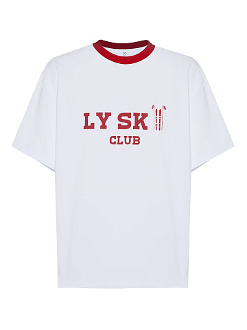 White Cotton T-shirt With Red Piping And Print, 1