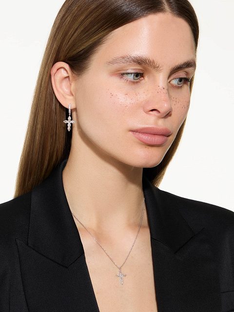 White gold hoops with cross pendants and Rose Cut diamonds, 2