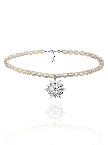 Grey Pearls, Cubic Zirkonia & Silver Snowflake Choker, 1