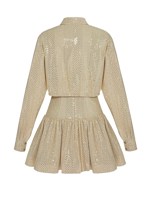 Golden Sequin Shirt & Mini Dress Set, 3 Golden Sequin Shirt & Mini Dress Set, 3