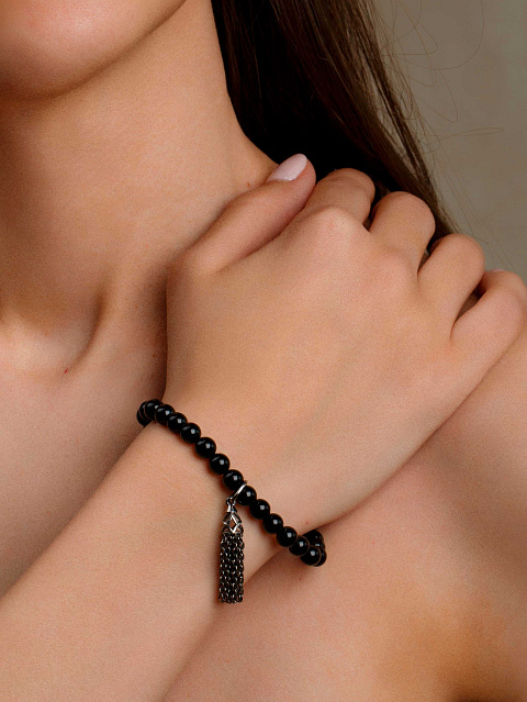 Silver Tassel & Black Agate Bracelet, 2