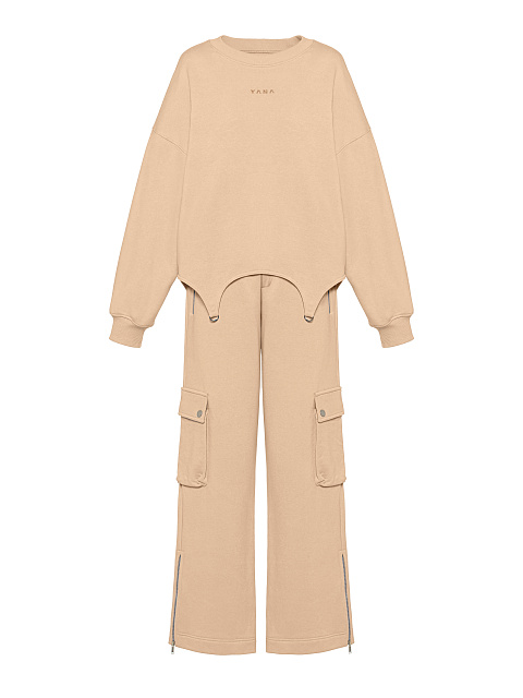 Beige Jersey Cargo Pants Suit, 1 Beige Jersey Cargo Pants Suit, 1