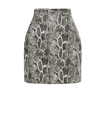 Grey Snakeskin Prined Faux Leather Mini Skirt, 1