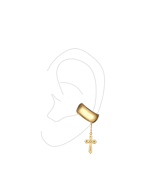Yellow gold ear cuff with cross-shaped pendant, 1