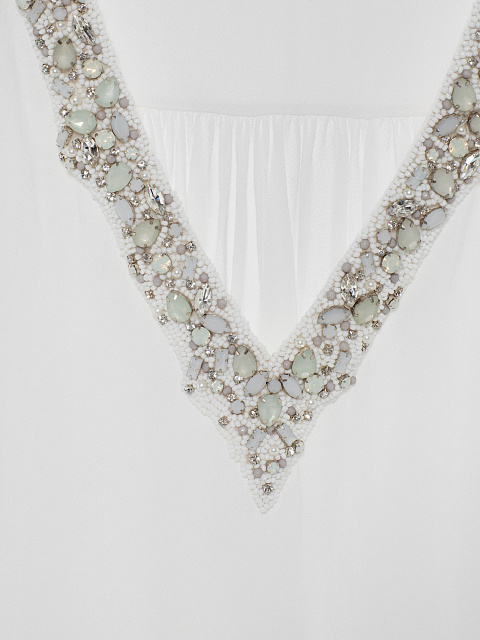 White Textured Cotton Blouse With Embroidery, 3