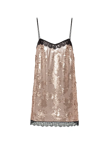 Light Pink Lace Trim Sequin Mini Dress, 1