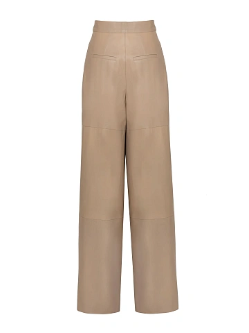 Beige Leather Wide Pants, 2