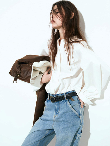 White Cotton Cropped Shirt, 2