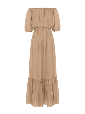 Beige Off Shoulder Maxi Dress, 1