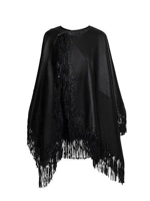 Black Fringe Leather Poncho, 1