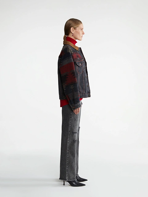 Grey Wool & Suede Trim Denim Jacket, 5 Grey Wool & Suede Trim Denim Jacket, 5