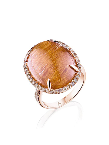 Yellow gold ring with rutilated quartz and yellow diamonds, 1