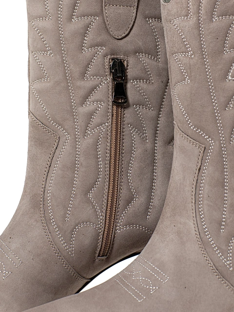 Grey Suede High Heel Cowboy Boots, 5