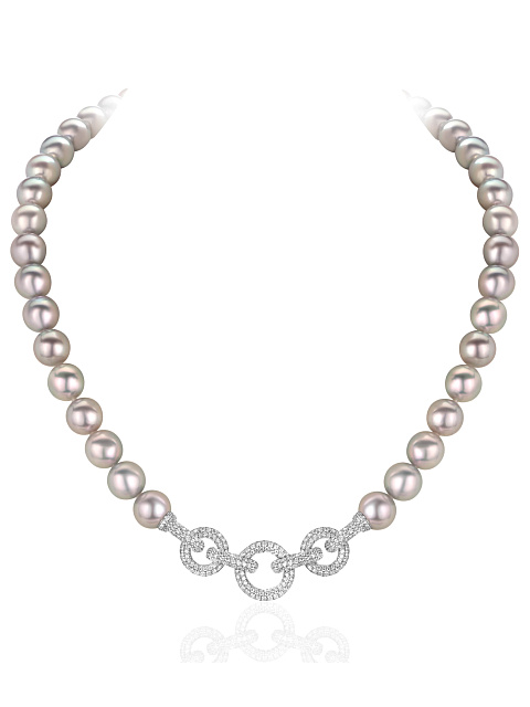 White gold pendant necklace with blue Akoya pearl and diamonds, 4
