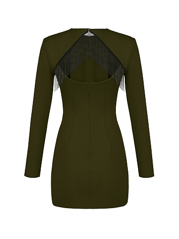 Dark Green Fringed Mini Dress, 2